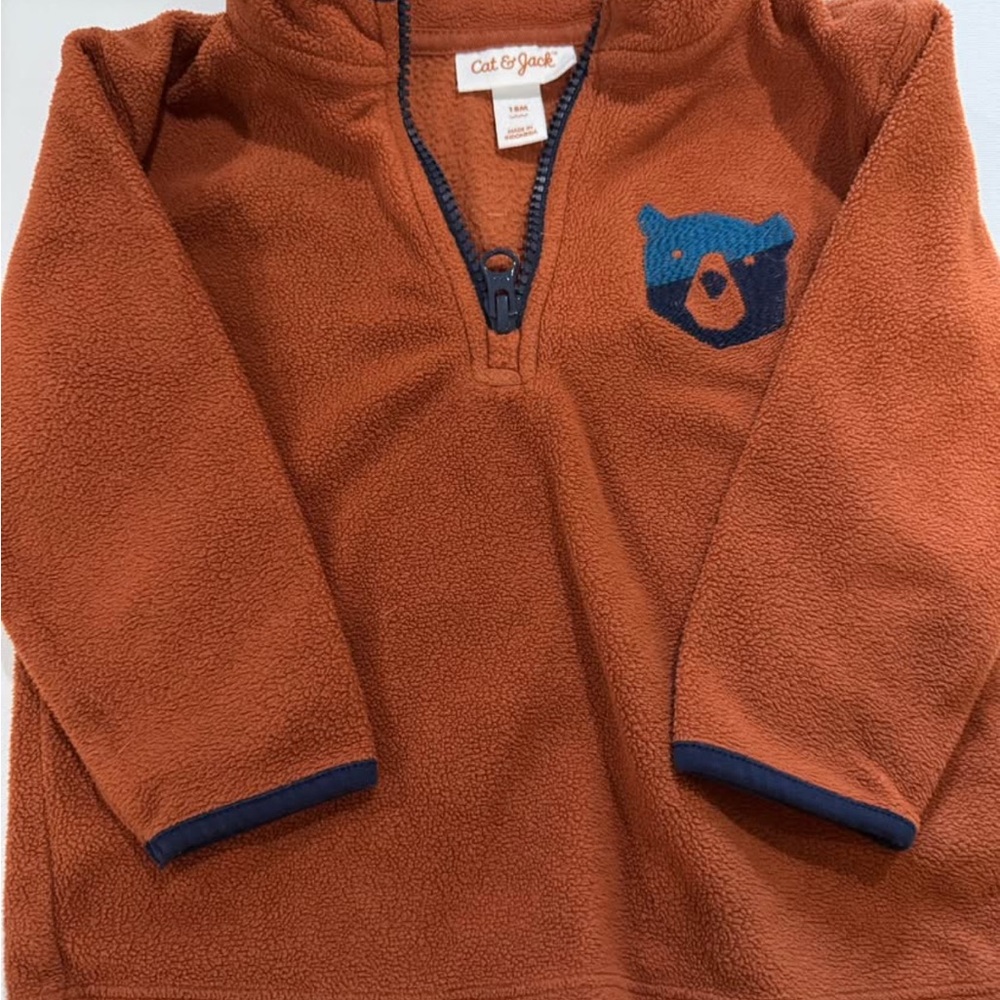 Cat & Jack Rust Fleece Pullover with Embroidered Bear